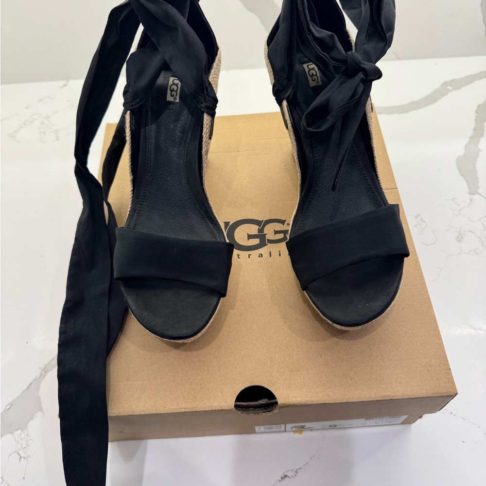 UGG Black Espadrille Shoes with Ankle Strap